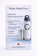 "Water Made Pure To Go Filter — portable plastic-free water filter for stainless steel bottles, purifies and mineralizes up to 450L."